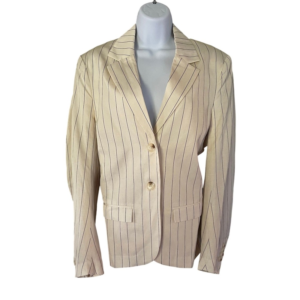 REMAIN Birger Christensen Drapy Striped Blazer Egret Comb Cream Pinstripe 6